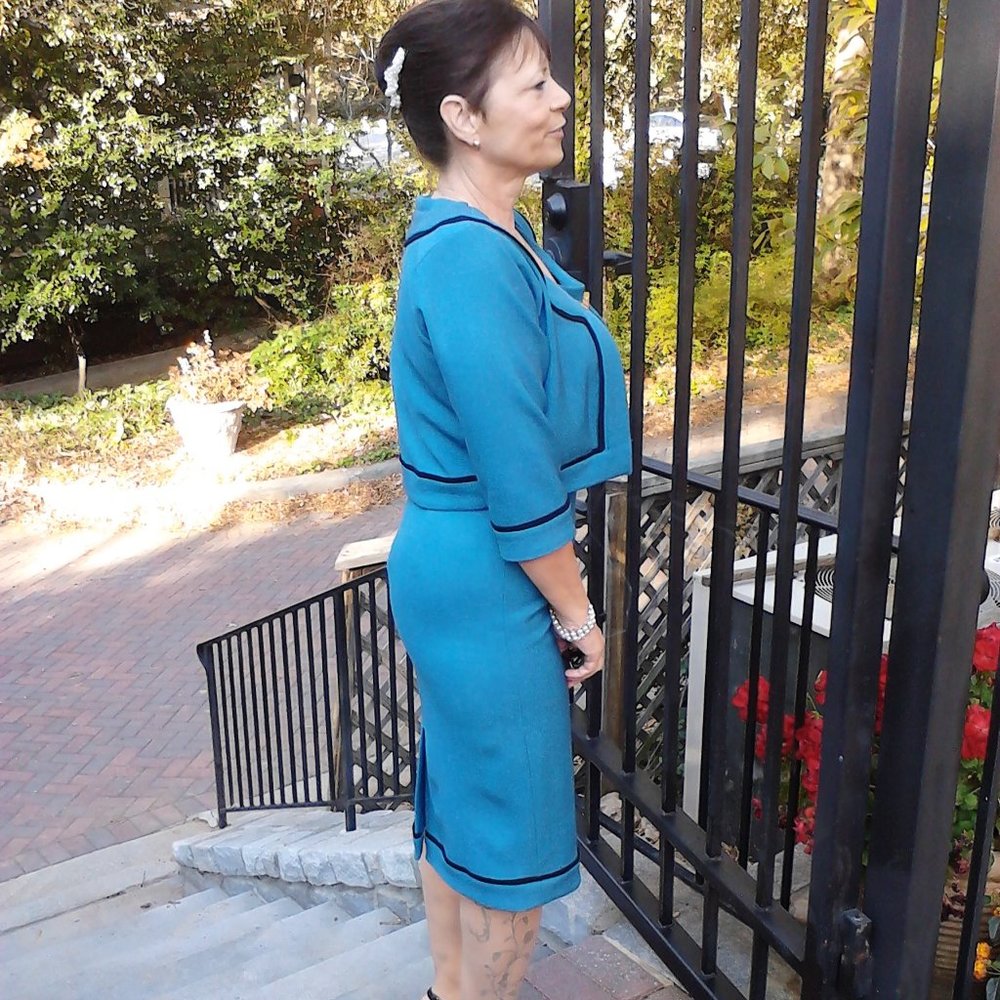 Teal Pencil Dress with matching Cropped Jacket